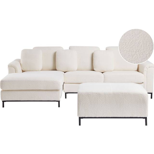 Beliani Right Hand Boucle Corner Sofa With Ottoman White Oslo, White