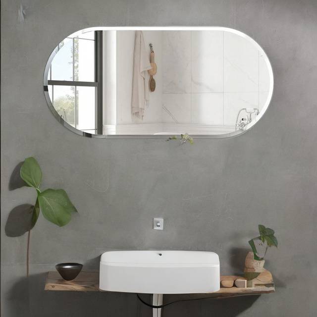 Frameless Wall Large Oval Vanity Mirror For Bedroom, Bathroom, Living Room - White (60cm H X 120cm W X 4cm D)