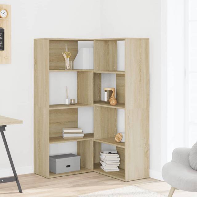 Latitude Run Corner Bookcase 4-Tier 85X85x140 Cm Engineered Wood - Sonoma Oak (140cm H X 85cm W X 85cm D)