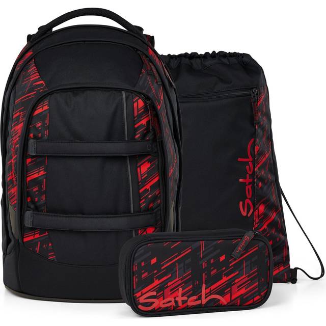 satch pack Set 3 teilig ab 5. Klasse ergonomisch 30L Stauraum mit Schlamperbox Sportbeutel Night Rider Set - Schwarz