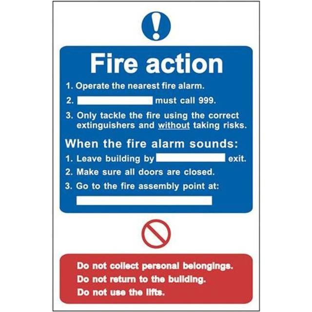 Spectrum Industrial Fire Action Procedure - PVC (200 x 300mm) - Blue Red
