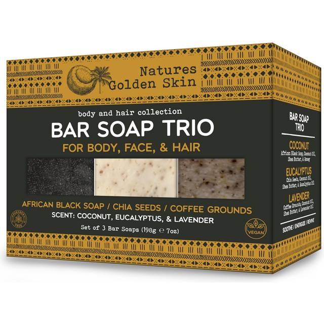 Natures Golden Skin Bar Soap Trio for Body Face  Hair Coconut Eucalyptus Lavender 3 Bars 7 oz each  Home and Body Company