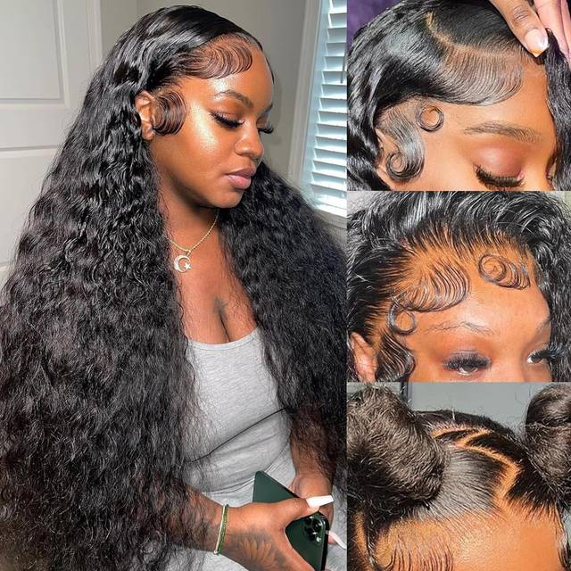 ANDRIA 13x4 HD Lace Front Wigs 28 Inch Black Curly Lace Front Wig with Baby Hair Pre-Plucked Glueless Lace Frontal Wigs Heat Resistant Synthetic Hair