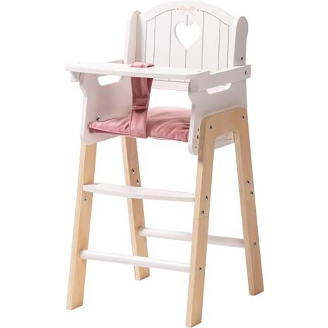 ROBOTIME Wooden Baby Doll High Chair  Pink Wooden Baby Doll Chair for 18 Inch Dolls  Pretend Play High Chair Baby Doll Accessories