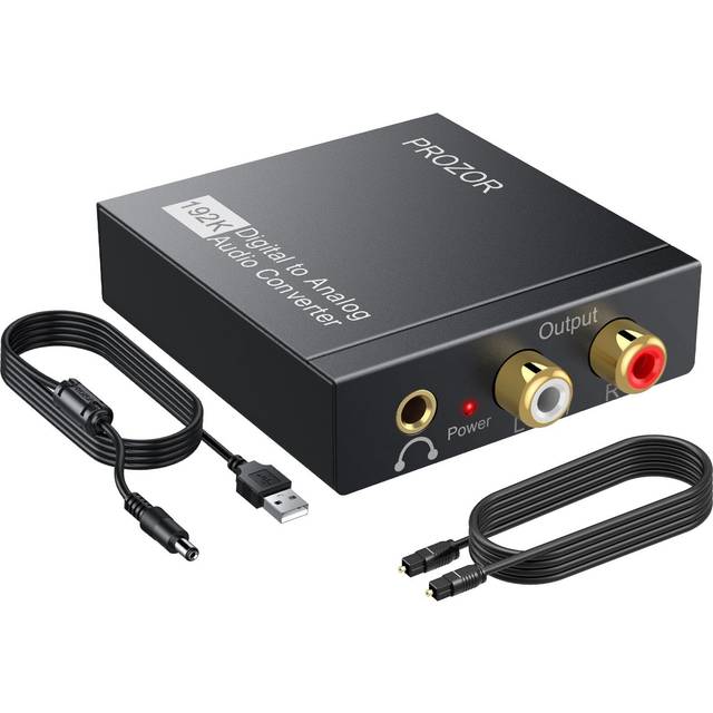 PROZOR 192 kHz DAC-omvandlare digital SPDIF Toslink till analog stereo-ljud R/L-omvandlare med optisk kabel kompatibel med PS3 HD DVD PS4 Sky HD Blu-raySvart