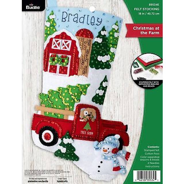 Bucilla Felt Applique 18 Stocking Making Kit  Christmas at The Farm  Perfect for DIY Arts and Crafts  89534E