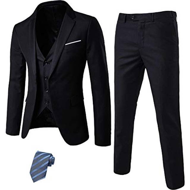 MrSure Men's 3 Piece Suit Blazer  Slim Fit Tux with One Button  Jacket Vest Pants & Tie Set for Party  Wedding and Business Black