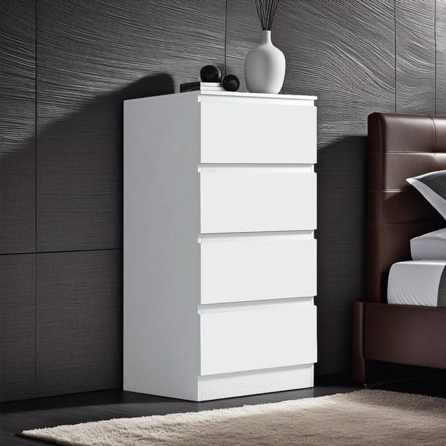 Carlton 4 Drawer Tallboy Chest Of Drawers. 40cm Wide. Matt Finish. Scratch Resistant. Modern No Handle Design. - White (38.98cm H X 38.98cm W X 15.75cm D)