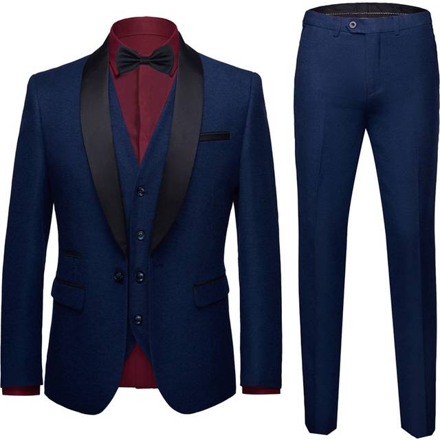 MYS Mens 3-Piece Suit Shawl Lapel One Button Tuxedo Slim Fit Premium D