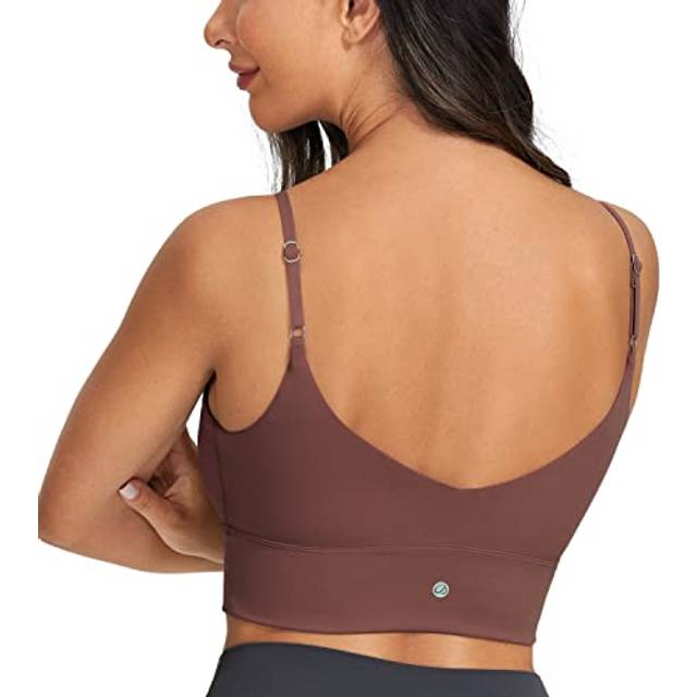CRZ YOGA Adjustable Longline Sports Bra for Women - V Back Wireless Workout Padded Yoga Camisole Cropped Tank Tops Taupe Medium