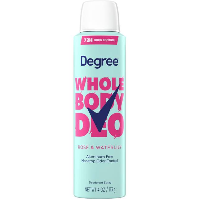 Degree Whole Body Deodorant Rose & Waterlily Deodorant Spray for Women Aluminum Free 72H Odor Protection  4 oz