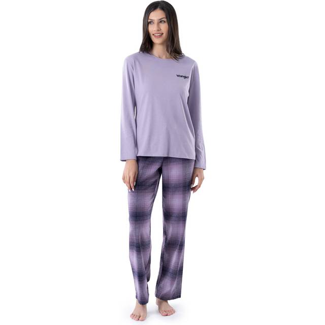 Wrangler Women's Jersey Top and Flannel Pant Sleep Pajama Set  Lilac/O