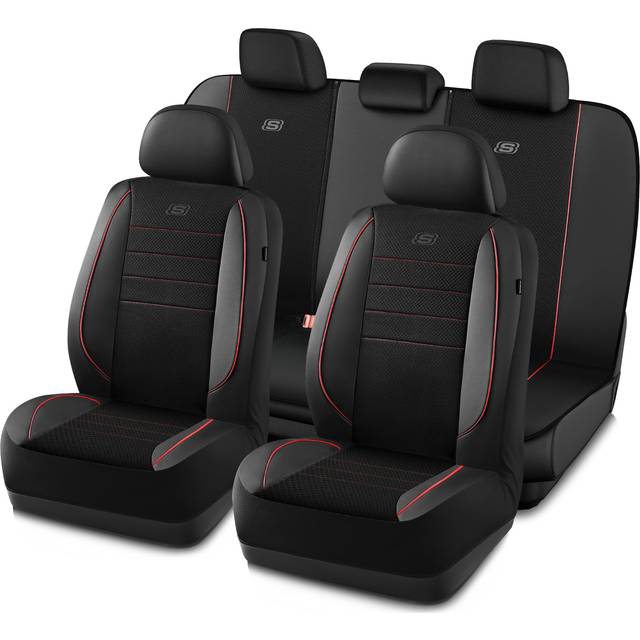 Skechers Memory Foam Car Seat Covers Air Cool Mesh Thick Seat Covers Piping Leather Car Seat Protector Airbag Compatible Automotive Comfort Protection