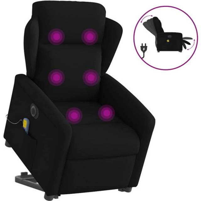 vidaXL Elektrisk massagefåtölj med uppresningshjälp svart tyg