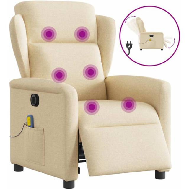 Elektrisk massagefåtölj gräddvit tyg
