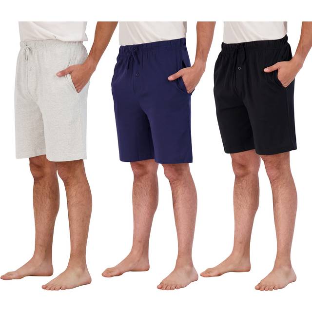 3 Pack: Men's Big and Tall Cotton Jersey Knit Sleep Bottoms Sleepwear PJ Pijama Para Hombres Drawstring Waistband Pockets Shorts Bamboo Modal Button F