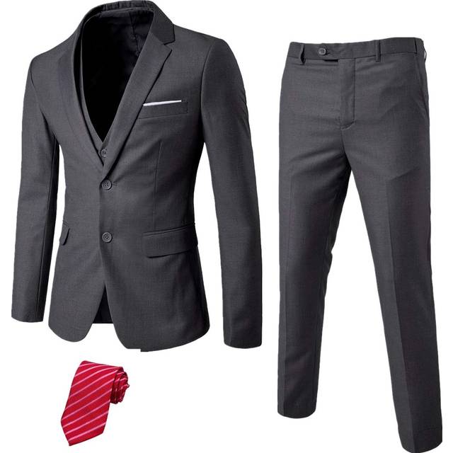 EastSide Men's 3 Pieces   Slim Fit 2 Buttons Tux  Vest &Pants Set Coat Suit  Deep Grey  Medium