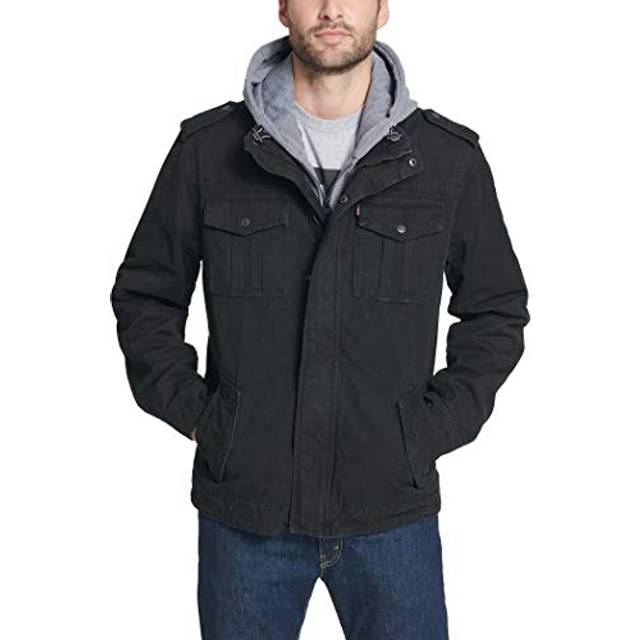 Levi's Men's Washed Cotton Military Jacket with Removable Hood (Standa