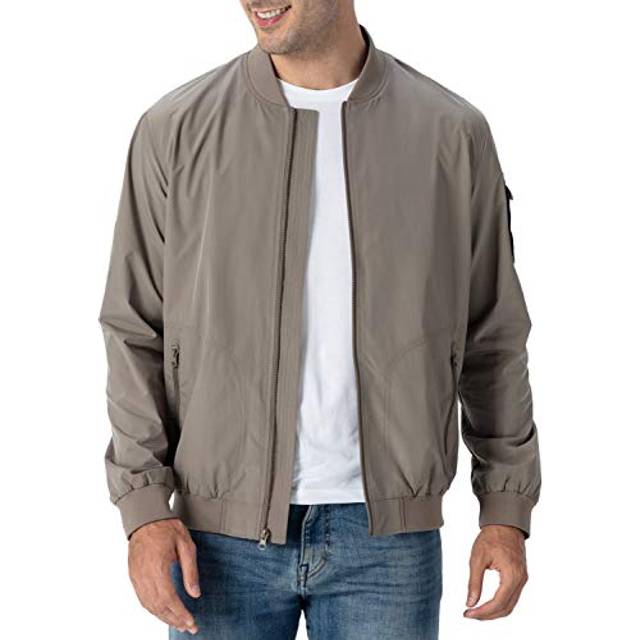 Rdruko Men's Running Jacket Lightweight Bomber Jacket Causal Varsity Flight Windbreaker(Khaki  US XXL)