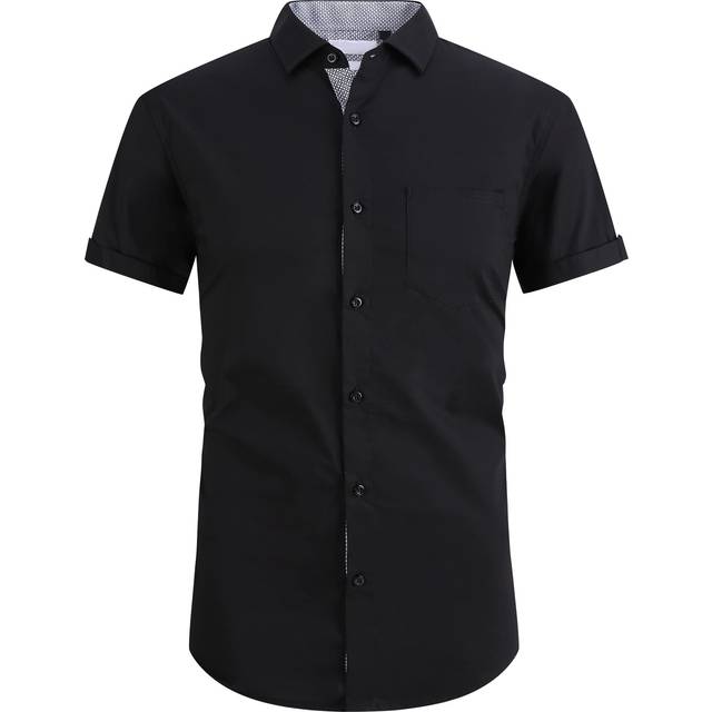 Esabel.C Mens Short Sleeve Dress Shirts Regular Fit Casual Button Down Shirts Black XL