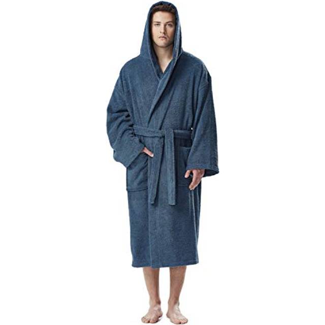 Arus Men's Hooded Classic Bathrobe Turkish Cotton Robe with Full Lengt
