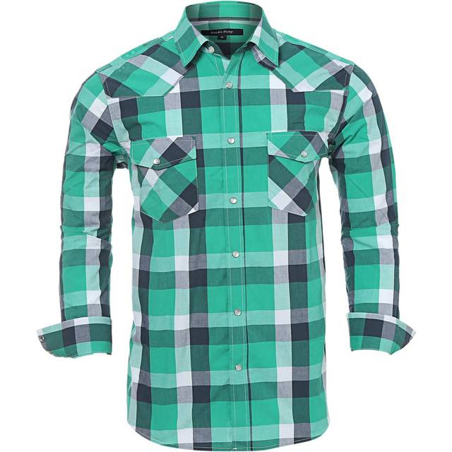 Western Shirts for Men with Snap Buttons Regular Fit Plaid Mens Long S