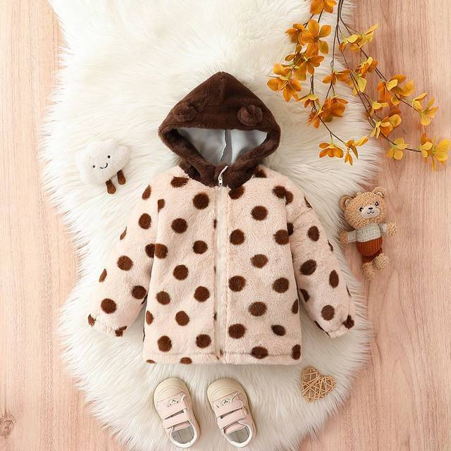 SHEIN Baby Girl Polka Dot Pattern Hooded Teddy Coat