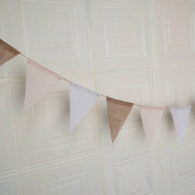SHEIN 5M Burlap Banner Burlap Triangle Pennant Flag Linen Bunting Garland Streamers For Birthday Wedding Engagement Camping Rustic Boho Spring Easter Holida
