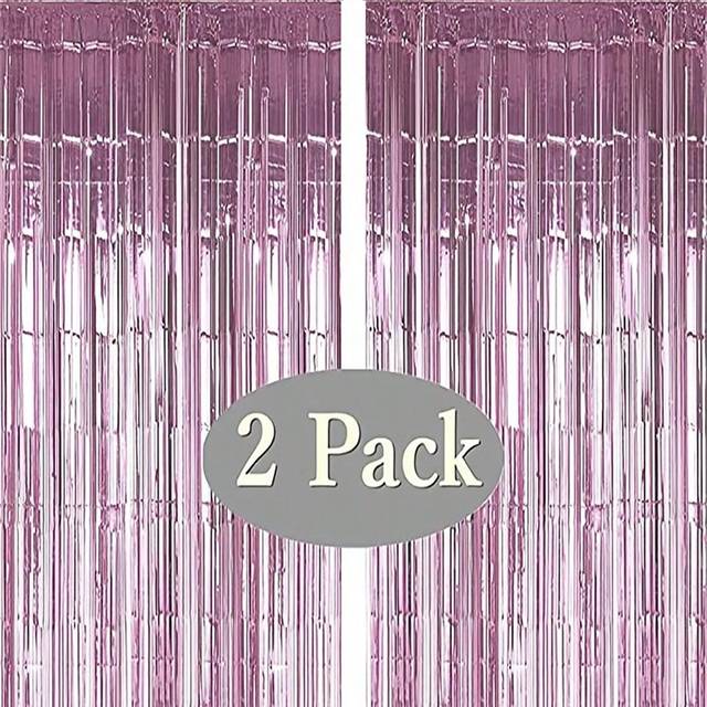 SHEIN 2pcs Metallic Foil Tassel Curtain Backdrop, Suitable For Photo Booth, Birthdays, Weddings, Parties, Graduation, Mother&#39;s Day, Various Party Decoration