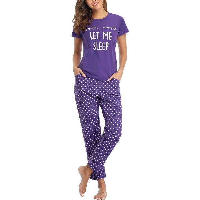 EISHOPEER Womens Lightweight Cotton Pajama Set Tee and Pant Set Sleepw