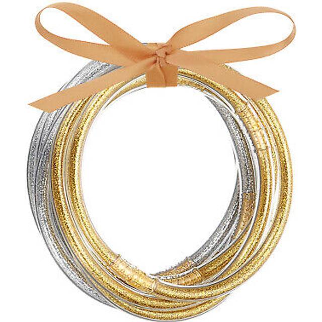 Glitter Bangles Bracelets 9pcs Silicone Bracelets , Dark Golden Silver