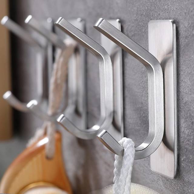 TEMU 4pcs Sleek Stainless Steel Towel Hooks - Easy-install, Self-adhesive Wall Mount For , Modern Robe & Coat Hangers With Contemporary Design, Towel Holder For Bathroom
