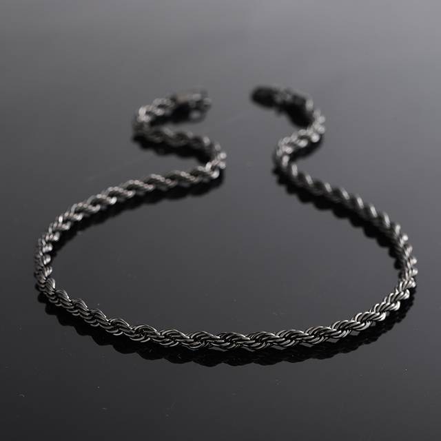 TEMU Titanium Steel Fashion Necklace For Men - Black Chain Style No Plating, Hip Hop Twisted Rope Design, Versatile Accessory Perfect For Date Night & Summer Travel - Magnetic-free