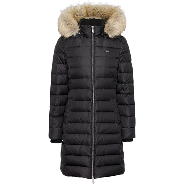 Long Hooded Padded Jacket with Zip Fastening - Black - XS