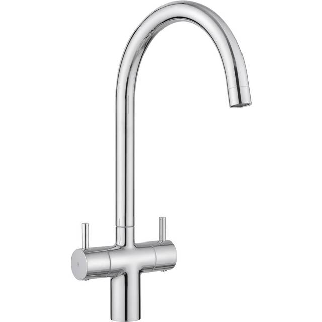 Chrome Kitchen Mixer Tap Two Lever Swan Neck - Silver - One Size