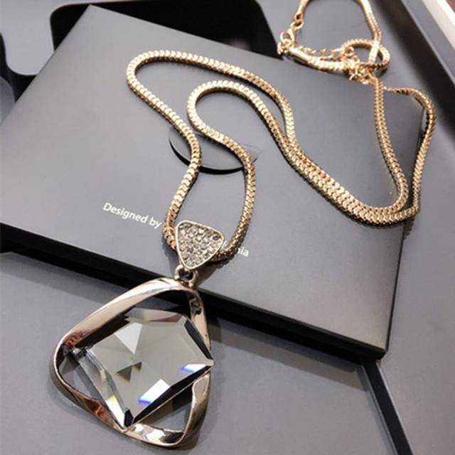 TEMU Women's Long Sweater Chain Necklace - Korean Retro-sexy Geometric Pendant, Alloy Layered Jewelry For & Vacation Outfits