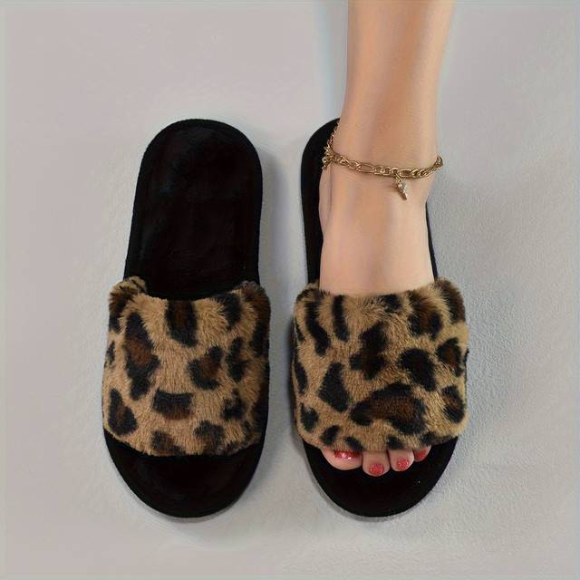 TEMU Cozy Leopard Print Women's Slippers - Soft, Warm Fabric Indoor Shoes With Non-slip Eva Sole, All , Ladies Slippers