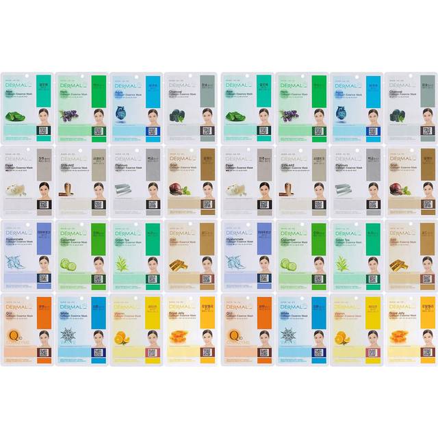 DERMAL 32 Combo Pack Collagen Essence Korean Face Mask - Hydrating & Soothing Facial Mask with Panthenol - Hypoallergenic Self Care Sheet Mask for All