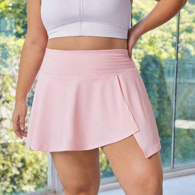 SHEIN Plus Size Plain Color Pleated Sports Mini Skirt, Summer