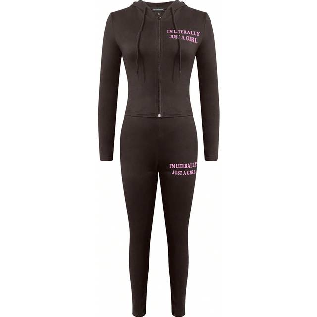 LovelyWholesale Women&#39;S Sports Hooded Long Sleeved Letter Printed Zipper Jacket And Tight Pants Set For Spring And Autumn