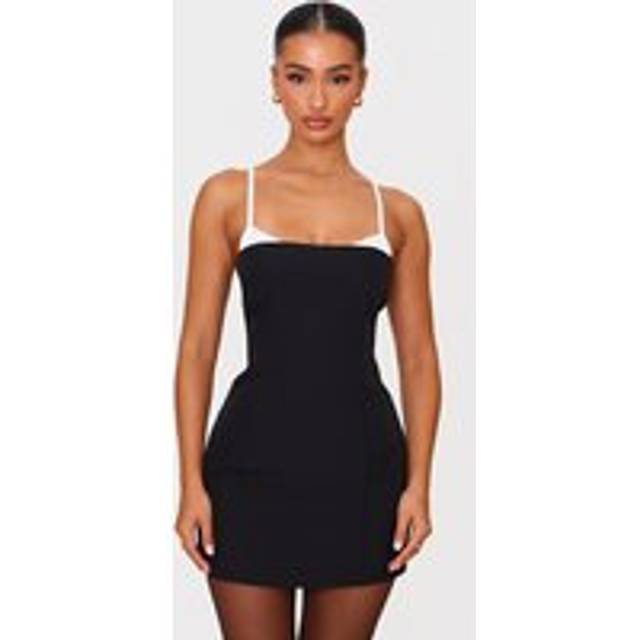 Petite Black Contrast Strappy Woven Mini Dress, Black - 4