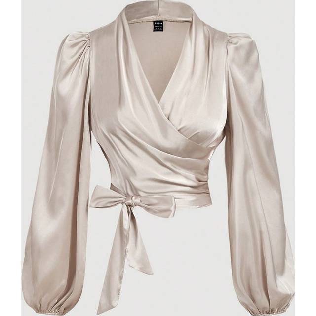 SHEIN Women&#39;s Apricot Wrap-Around Tie-Up Bow Batwing Sleeve Blouse,Women Shirts,Glittery Blouse,New Years Top