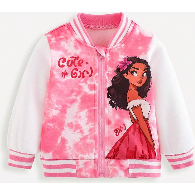 SHEIN Toddler Girls Hawaiian Princess Pattern Thick Warm Baseball Jacket Casual Sports Dailywear, Autumn/Winter 2024