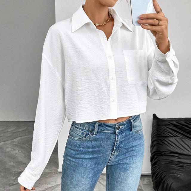 RosyDaze Casual Versatile Fashion Long Sleeve Single Placket Turndown Collar Button Up Women Shirt, Random Floral Print Design