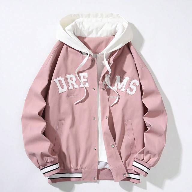 SHEIN Men&#39;s Letter Print Long Sleeve Hooded Casual Jacket With Detachable Top, Spring & Autumn
