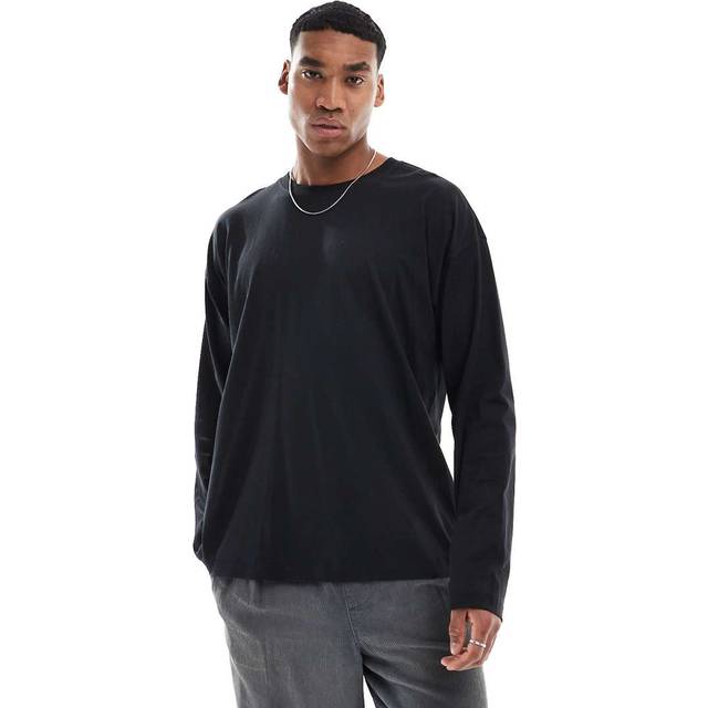 New Look Men's Black Relaxed Fit Long Sleeve Jersey T-Shirt - L