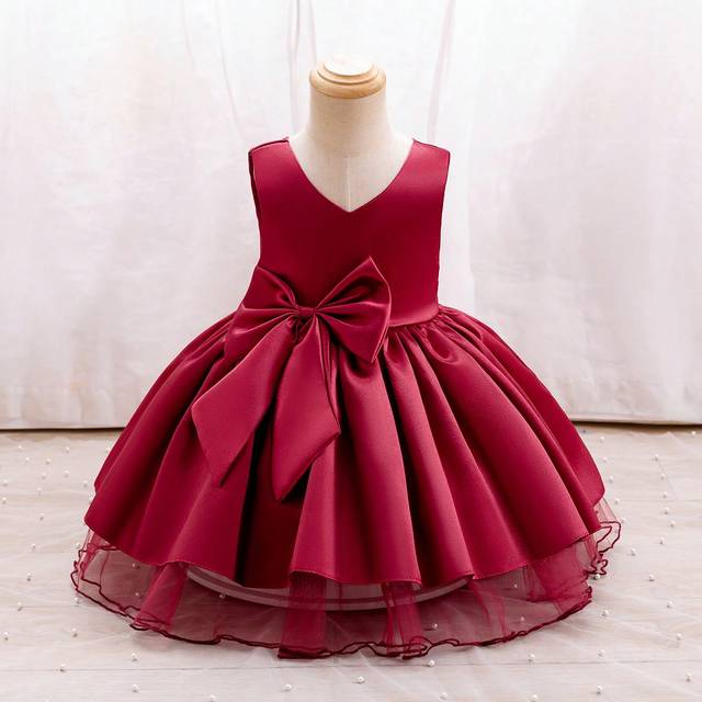 SHEIN Christmas Young Girl Dress, Party Wear Sleeveless Girl Dress With 3D Bow Tutu Skirt, Sweet Gentle Wedding Flower Girl Dress, Suitable For All Seasons