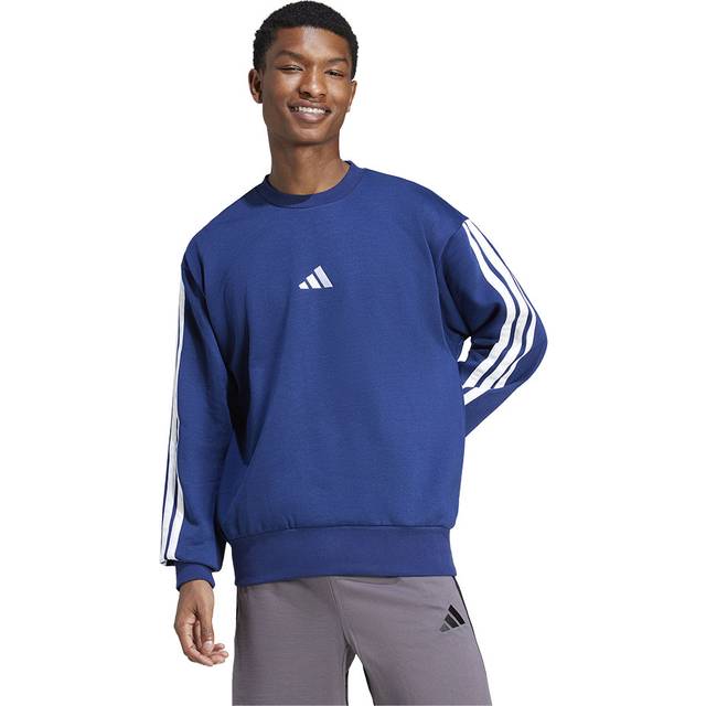 adidas Sportswear Men's Essential 3-Stripe Fleece Sweatshirt - Blue, Dark Blue/White, Size 2Xl, Men - 2XL