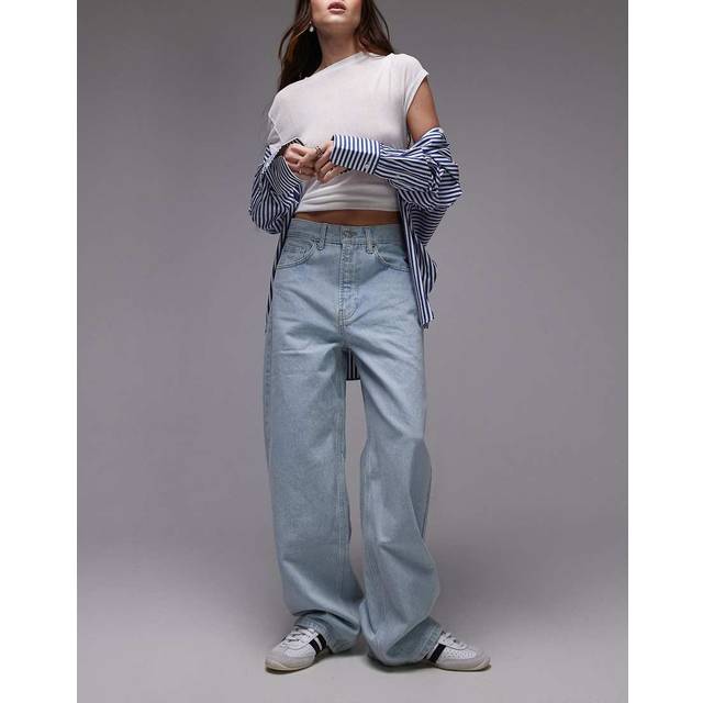 Topshop – Blekta skaterjeans med låg midja-Blå