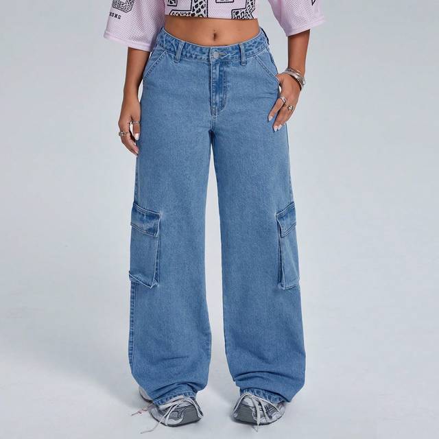 SHEIN Low Waist Women Casual Straight-Leg Denim Jeans